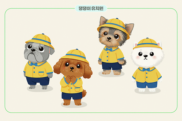 동물 옷 교육 컬러 컨셉 포유류 하의 신체부위 반려동물 개 테리어 파일형식 강아지 노란색 파란색 바지 캐릭터 그림 모션 유치원 털 귀 PSD 일러스트 국내일러스트 귀여움 푸들 요크셔테리어 불독 말티즈 유치원복 애견유치원