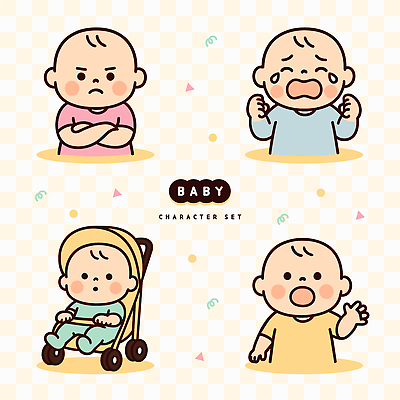 캐릭터 손 감정 어린이 컬러 일러스트 표정 웃음 귀여움 기쁨 분노 표현 아기 울음 그림 유모차 일러캐릭터 AI파일 컨셉 사람 신체부위 아기용품 파일형식 벡터