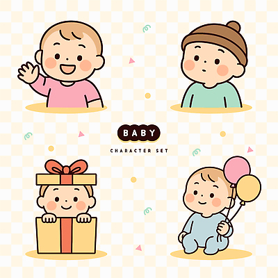 캐릭터 손 기념일 컬러 일러스트 모션 놀이 표정 선물 웃음 상자 귀여움 아기 흔들림 풍선 일러캐릭터 AI파일 컨셉 사람 이벤트 신체부위 파일형식 벡터