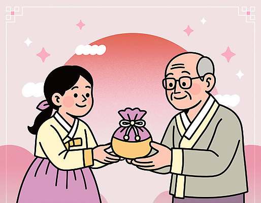 전통 할아버지 행복 문화 상징 일러스트 가족 손녀 새해 복주머니 대화 선물 사랑 설날 기쁨 추억 전통의상 한복 묶기 소중 즐거움 감사 세대 교감 국내일러스트 AI파일 한국전통 여자 명절 노년 남자 감정 컨셉 관계 모션 전통소품 말하기 손주 파일형식 벡터