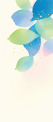 JPG 모양 디자인 세로배너 컬러 백그라운드 잎 과일 일러스트 자연 수채화 초록색 파란색 레몬 그림 작품 부드러움 국내일러스트 AI일러스트 AI콘텐츠 식물 배너 미술 세로 감각 생태계 파일형식