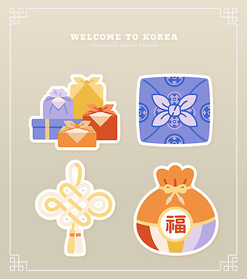 전통 디자인 명절 문화 예술 컬러 스티커 패턴 일러스트 복주머니 한국 선물 장식 상자 축제 화려 공예 오브젝트 보따리 매듭 기념품 국내일러스트 AI파일 기념일 아시아 컨셉 무늬 전통소품 취미 파일형식 벡터