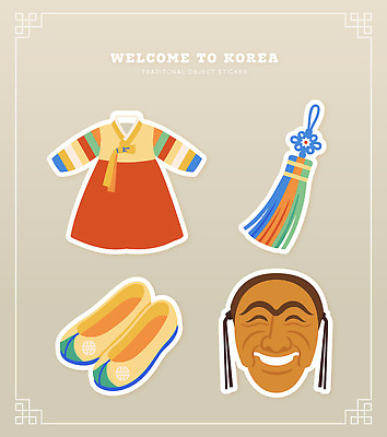 한국전통 아시아 신발 전통소품 사람 취미 전통의상 오브젝트 탈 파일형식 벡터 꽃신 하회탈 한복 스티커 전통 한국 옷 문화 장식 컬러 디자인 도안 어린이 선물 기념품 그림 공예 예술 전시 축제 방문 일러스트 국내일러스트 AI파일