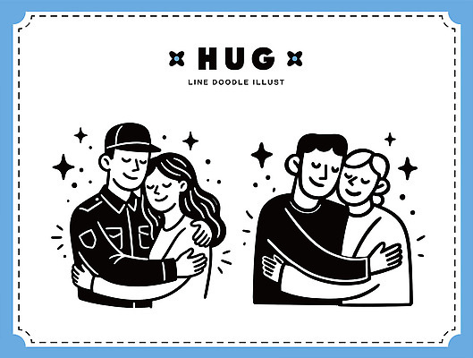여자 남자 행복 감정 포즈 일러스트 관계 포옹 함께함 따뜻함 사랑 사람 군인 만남 표현 그림 소통 사교 순간 국내일러스트 AI파일 직업 컨셉 안기 국군 파일형식 벡터
