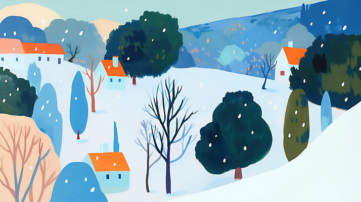 JPG 나무 겨울 일러스트 자연 날씨 주택 풍경 마을 농촌 눈송이 겨울여행 언덕 그림 조경 눈덮임 국내일러스트 AI일러스트 AI콘텐츠 식물 계절 여행 컨셉 눈_날씨 건물 시골 생태계 파일형식
