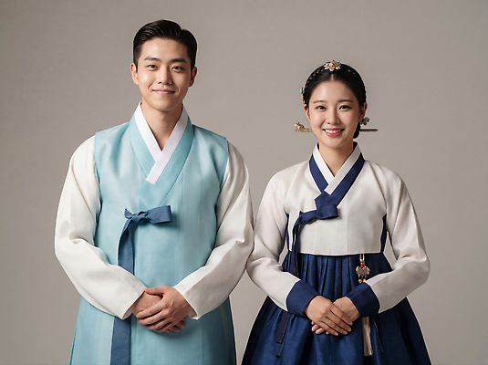 JPG 편집이미지 전통 커플 옷 여자 명절 남자 문화 새해 한국 사람 치마 한복 저고리 의료성형뷰티 스타일 편집실사 AI인물포토 AI콘텐츠 한국전통 기념일 아시아 관계 하의 전통의상 CG 파일형식 AI포토