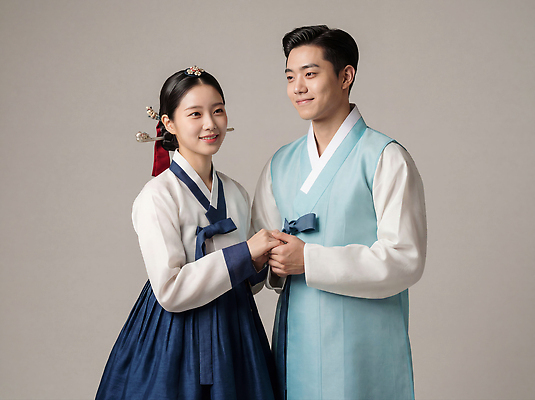 JPG 편집이미지 한국문화 전통 커플 옷 명절 문화 결혼 백그라운드 새해 한국 손잡기 사진촬영 공간 전통의상 한복 의료성형뷰티 편집실사 AI인물포토 AI콘텐츠 동양문화 한국전통 기념일 아시아 관계 모션 이벤트 촬영 CG 파일형식 AI포토