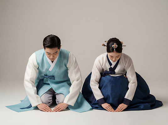 JPG 편집이미지 전통 손 커플 옷 여자 명절 남자 문화 모션 새해 한국 앉기 의식 한복 세배 세레모니 의료성형뷰티 존경 편집실사 AI인물포토 AI콘텐츠 한국전통 기념일 아시아 관계 사람 신체부위 절_인사 전통의상 CG 파일형식 AI포토