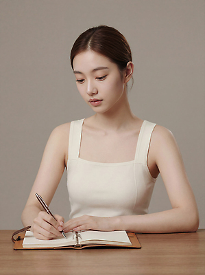 JPG 편집이미지 손 여자 모션 탁자 펜 공책 공간 기록 시간 작업 집중 문서 일과 자기관리 의료성형뷰티 스타일 편집실사 AI인물포토 AI콘텐츠 가구 컨셉 문구용품 사람 신체부위 필기구 CG 파일형식 AI포토