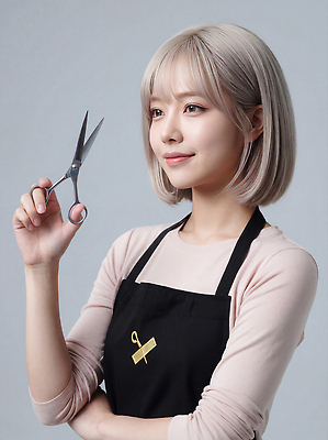 JPG 편집이미지 직업 여자 표정 일상 뷰티 머리카락 머리 앞치마 미용실 미용사 이발 오브젝트 흰배경 의료성형뷰티 스타일 편집실사 AI인물포토 AI콘텐츠 백그라운드 사람 라이프 신체부위 흰색 뷰티샵 CG 파일형식 AI포토