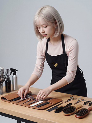 JPG 편집이미지 헤어스타일 여자 장신구 탁자 뷰티 상점 작업 미용실 미용사 이발 집중 헤어용품 의료성형뷰티 편집실사 AI인물포토 AI콘텐츠 직업 가구 컨셉 사람 미용용품 뷰티샵 CG 파일형식 AI포토