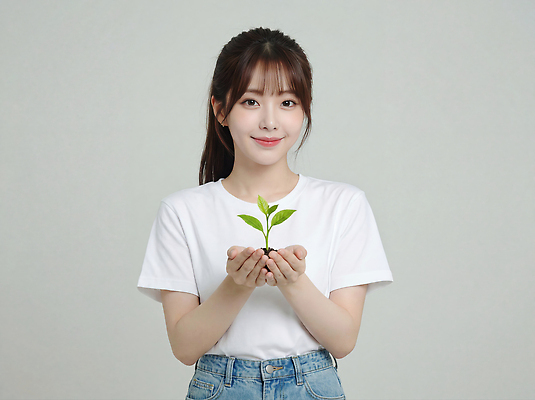 JPG 식물 편집이미지 손 여자 티셔츠 자연 회색배경 생명 카메라 환경 양손 성장 메시지 보호 심기 의료성형뷰티 이미지편집 AI인물포토 AI콘텐츠 백그라운드 컨셉 셔츠 모션 사람 신체부위 전자제품 회색 생태계 파일형식 AI포토