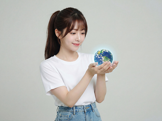 JPG 편집이미지 손 여자 지구 티셔츠 모션 자연 실내 환경 청바지 메시지 보호 그림 이미지 관심 의료성형뷰티 이미지편집 AI인물포토 AI콘텐츠 컨셉 셔츠 바지 사람 내부 신체부위 생태계 파일형식 AI포토