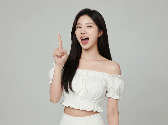 JPG 모델 편집이미지 여자 포즈 백그라운드 상의 손가락 하의 스튜디오 표정 웃음 쇼핑 세일 촬영 흰색 자신감 의료성형뷰티 편집실사 AI인물포토 AI콘텐츠 손 옷 감정 컬러 사람 CG 파일형식 AI포토