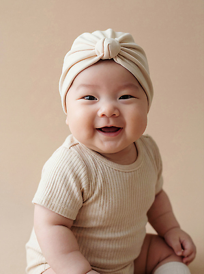 JPG 편집이미지 행복 얼굴 컬러 포즈 백그라운드 스튜디오 사랑 미소 웃음 귀여움 촬영 아기 턱받이 아기모자 의료성형뷰티 편집실사 AI인물포토 AI콘텐츠 모자_잡화 감정 컨셉 표정 사람 신체부위 아기용품 CG 파일형식 AI포토