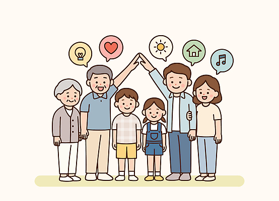 손 기호 행복 감정 어린이 일러스트 가족 모션 표정 대화 사랑 웃음 성인 머리 모임 마음 연결 소통 국내일러스트 AI파일 문자 컨셉 관계 말하기 사람 신체부위 파일형식 벡터