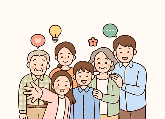 기념일 행복 일러스트 가족 관계 함께함 대화 사랑 웃음 친구 만남 표현 시간 즐거움 소통 친목 국내일러스트 AI파일 감정 컨셉 표정 말하기 이벤트 파일형식 벡터