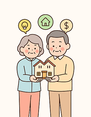 행복 문화 생각 일러스트 가정 가족 주택 따뜻함 대화 사랑 미소 웃음 모형 노부부 분위기 재산 장면 세대 지원 국내일러스트 AI파일 부부 감정 컨셉 관계 표정 말하기 건물 금융 파일형식 벡터