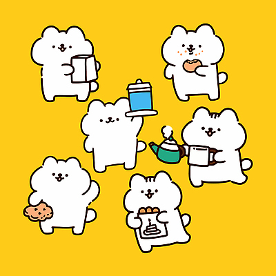 동물 커피 음식 일러스트 모션 디저트 표정 이야기 웃음 사람 친구 노란색 과자 귀여움 고양이 찻주전자 오브젝트 그림 애묘카페 국내일러스트 AI파일 음료 컬러 컨셉 포유류 관계 주전자 반려동물 카페 파일형식 벡터