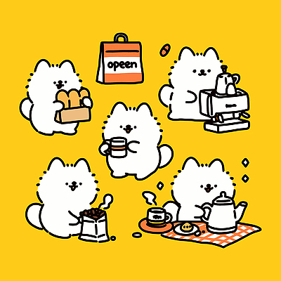 감정 음료 음식 컬러 생활용품 컨셉 포유류 관계 휴식 디저트 반려동물 카페 파일형식 벡터 동물 커피 빵 인기 상점 오픈 티타임 주방용품 즐거움 요리 팝콘 케이크 시간 귀여움 친구 만남 일러스트 국내일러스트 AI파일 노란색 애묘카페 고양이