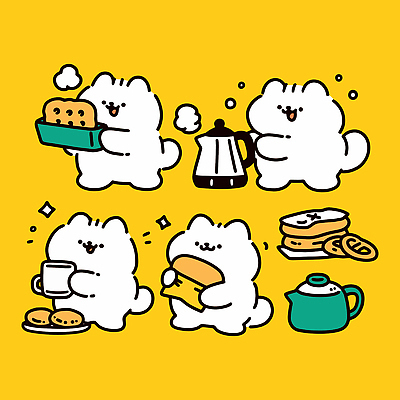 감정 음료 음식 컬러 컨셉 포유류 주전자 디저트 반려동물 제과제빵 카페 파일형식 벡터 고양이 빵 주방 요리 제빵 커피 찻주전자 쿠키 즐거움 모션 홈카페 분위기 행복 일러스트 국내일러스트 AI파일 노란색 애묘카페