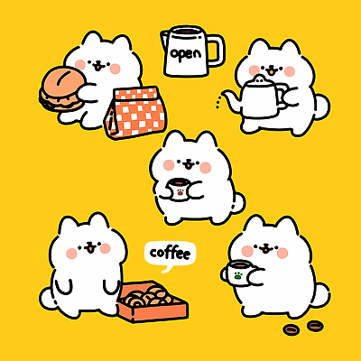 동물 커피 음료 음식 일러스트 모션 디저트 반려동물 노란색 상점 고양이 마시기 햄버거 오픈 찻주전자 먹기 그림 고양이캐릭터 마스코트 애묘카페 국내일러스트 AI파일 컬러 동물캐릭터 포유류 주전자 패스트푸드 카페 파일형식 벡터