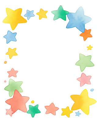 JPG 모양 디자인 별 예술 분홍색 컬러 백그라운드 일러스트 수채화 프레임 장식 초록색 파란색 노란색 사각형 다양 그림 조화 꾸미기 국내일러스트 AI일러스트 AI콘텐츠 자연요소 도형 다수 파일형식