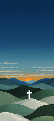 JPG 기독교 종교 예술 컬러 하늘색 백그라운드 십자가 일러스트 자연 하늘 새해 산 풍경 태양 평화 일출 주황색 일몰 저녁 언덕 기념물 풍경화 국내일러스트 AI일러스트 AI콘텐츠 자연요소 컨셉 파란색 노을 야간 그림 생태계 파일형식