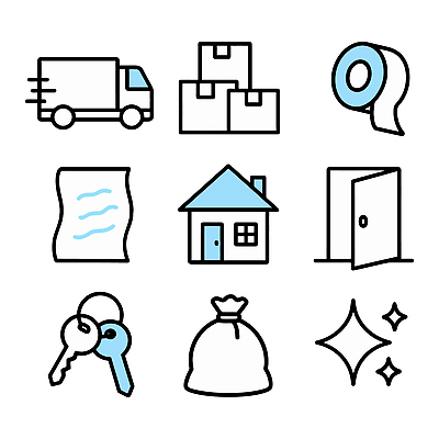 컨셉 자동차 문구용품 건물 배송 파일형식 벡터 트럭 상자 포장 테이프 문 열쇠 쓰레기 봉투 주택 소포 오브젝트 작업 공간 이동 AI파일 국내일러스트 일러스트 이사