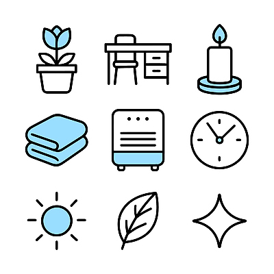 식물 아이콘 디자인 시계 초 따뜻함 일상 생활 공간 담요 청소 배열 책상 오브젝트 조화 2D아이콘 AI파일 가구 라이프 파일형식 벡터