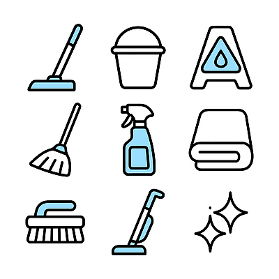 아이콘 가정 바닥 관리 손잡이 수건 도구 위생 세척 빗자루 청소 세제 물통 스프레이 정리 청소기 2D아이콘 AI파일 3 전자제품 위생용품 청소도구 파일형식 벡터