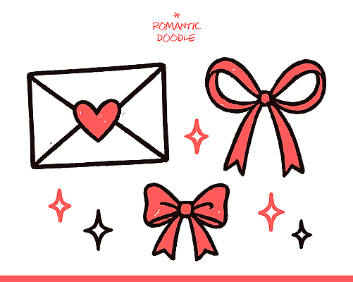 모양 디자인 감정 리본 예술 선 상징 컬러 일러스트 봉투 발렌타인데이 사랑 장식 세트 메시지 낙서 편지 그림 심플 창작 국내일러스트 AI파일 데이이벤트 파일형식 벡터