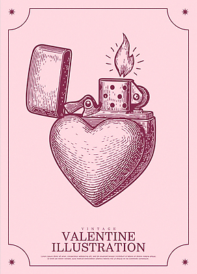 디자인 기념일 상징 분홍색 일러스트 불꽃 기념 발렌타인데이 사랑 장식 로맨틱 하트 빈티지 클래식 그림 화합 라이터 수공예 예시 국내일러스트 AI파일 모양 감정 컬러 컨셉 데이이벤트 불 이벤트 공예 파일형식 벡터