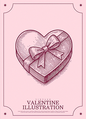 디자인 기념일 리본 예술 분홍색 컬러 백그라운드 일러스트 발렌타인데이 선물포장 선물 사랑 그래픽 장식 상자 하트 빈티지 인쇄 뷰티풀 스타일 국내일러스트 AI파일 모양 감정 컨셉 포장 데이이벤트 이벤트 파일형식 벡터