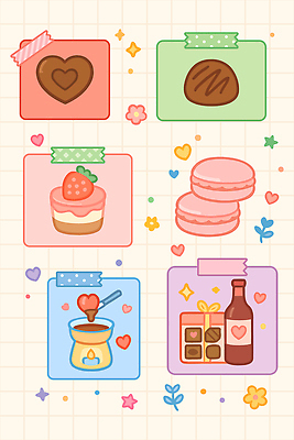 디자인 음식 컬러 일러스트 딸기 디저트 발렌타인데이 사랑 장식 과자 케이크 초콜릿 식사 하트 메모지 달콤 그림 두부 꿀 마카롱 국내일러스트 AI파일 모양 감정 과일 데이이벤트 사무용품 맛 파일형식 벡터