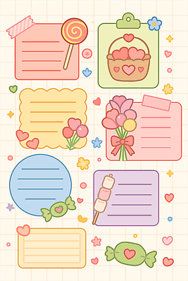 식물 감정 컨셉 무늬 데이이벤트 문구용품 디저트 사무용품 오브젝트 파일형식 벡터 메모지 디자인 장식 컬러 사탕 꽃 패턴 공책 스티커 손글씨 백그라운드 창의력 즐거움 아이디어 표현 일러스트 국내일러스트 AI파일 발렌타인데이