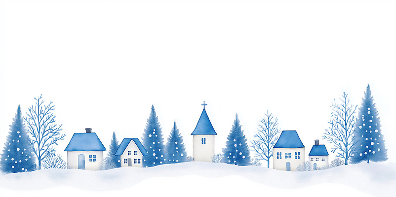 JPG 나무 종교 겨울 일러스트 자연 사슴 주택 풍경 파란색 갈색 교회 마을 고요 회색 흰색 시골 풍경화 국내일러스트 AI일러스트 AI콘텐츠 식물 계절 컬러 포유류 종교건축 건물 그림 생태계 파일형식