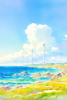 JPG 파도 바다 일러스트 자연 바람 풍경 해변 태양 제주도 환경 에너지 돌_바위 수평선 국내일러스트 AI일러스트 AI콘텐츠 자연요소 날씨 한국 생태계 파일형식