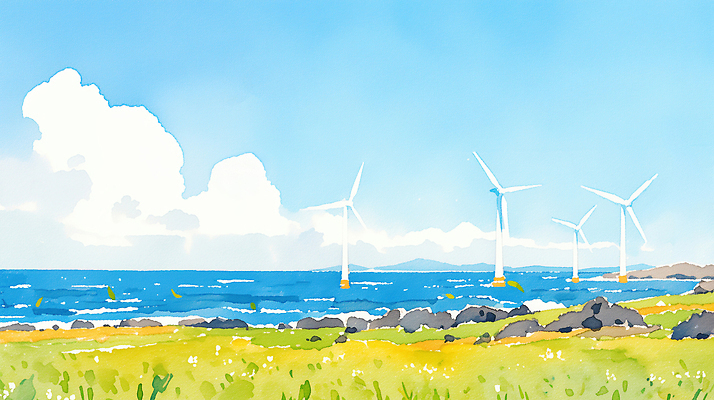 자연요소 바다 날씨 한국 환경 변화 생태계 파일형식 바람개비 풍경 자연 바람 에너지 제주도 해변 청명 태양 수평선 대기 친환경 기후변화 자원 조경 일러스트 국내일러스트 JPG