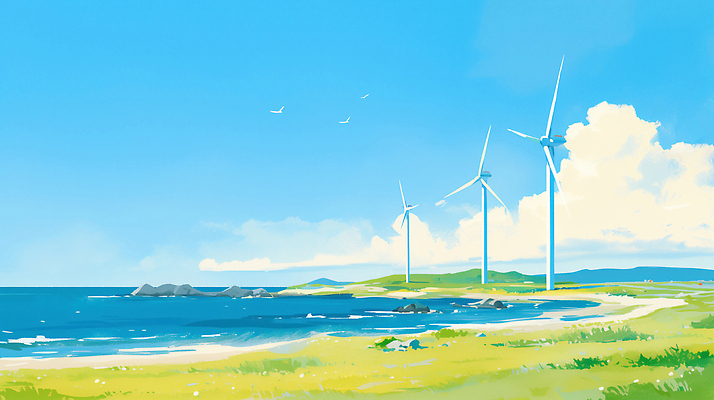 자연요소 식물 바다 컨셉 날씨 한국 환경 에너지 풍력에너지 생태계 파일형식 풍력기 잔디 발전소 자연 해변 휴식 전기에너지 친환경 풍경 바람 섬 스카이 지평선 파도 조용 일러스트 국내일러스트 JPG 제주도