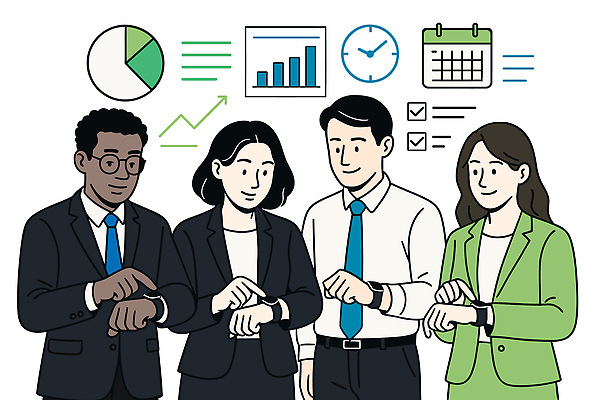 일러스트 그래프 협력 이야기 친구 사무실 자료 모임 시간 업무 직장인 계획 손목시계 분석 하이테크 전략 체크리스트 스마트워치 국내일러스트 AI파일 직업 시계 컨셉 비즈니스 장신구 관계 기술 스마트기기 작업 웨어러블 파일형식 벡터