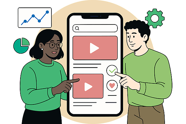 일러스트 그래프 기술 대화 사람 스마트폰 스크린 자료 터치 정보 어플리케이션 분석 체크표시 확인 하이테크 비디오 공유 소통 연동 콘텐츠 사용자 국내일러스트 AI파일 컨셉 말하기 핸드폰 스마트기기 파일형식 벡터