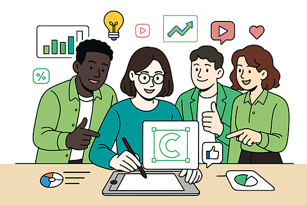 디자인 일러스트 회의 그래프 협력 아이디어 기술 실험 여러명 그래픽 태블릿 작업 발전 목표 계획 하이테크 기획 전략 의견 공유 창의성 국내일러스트 AI파일 다수 컨셉 비즈니스 사람 전자제품 스마트기기 파일형식 벡터