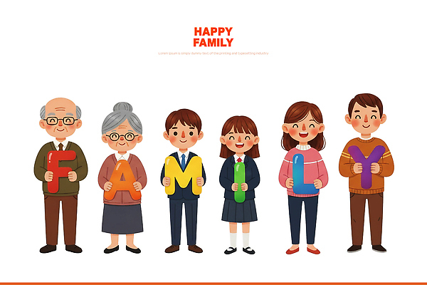 PSD 문자 할아버지 행복 할머니 어린이 상징 포즈 일러스트 가족 모션 함께함 따뜻함 사랑 웃음 여러명 일상 모임 표현 조화 순간 유대감 국내일러스트 여자 노년 남자 감정 다수 컨셉 관계 표정 사람 라이프 파일형식