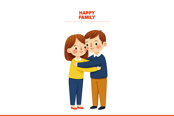 PSD 여자 남자 행복 일러스트 가족 관계 포옹 함께함 따뜻함 사랑 웃음 일상 친구 기쁨 표현 즐거움 소통 동반자 순간 국내일러스트 감정 컨셉 안기 표정 사람 라이프 파일형식