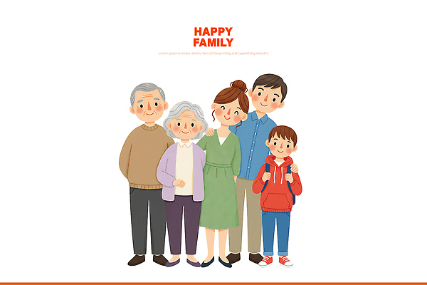 PSD 행복 감정 일러스트 가족 관계 협력 함께함 따뜻함 사랑 웃음 부모 모임 자녀 세대 소통 순간 조부모 국내일러스트 컨셉 표정 파일형식