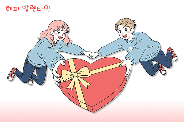 커플 기념일 행복 백그라운드 일러스트 관계 기념 발렌타인데이 선물포장 선물 사랑 웃음 손잡기 다정 만남 하트 마음 축하 표현 국내일러스트 AI파일 모양 감정 컨셉 포장 모션 데이이벤트 표정 이벤트 파일형식 벡터