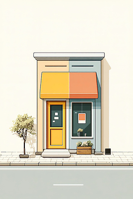 식물 건축물 길 컬러 건물 태양 파일형식 상점 거리 나무 화분 주황색 노란색 지붕 보행로 햇빛 도시 풍경 주택 오브젝트 디자인 공간 일러스트 국내일러스트 JPG