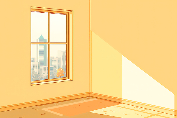 JPG 디자인 벽 가구 일러스트 창문 조명 아파트 풍경 내부 건물 일상 생활 햇빛 노란색 방 도시 시간 창가 원룸 안락 국내일러스트 AI일러스트 AI콘텐츠 건축물 컬러 생활용품 컨셉 주택 라이프 태양 파일형식