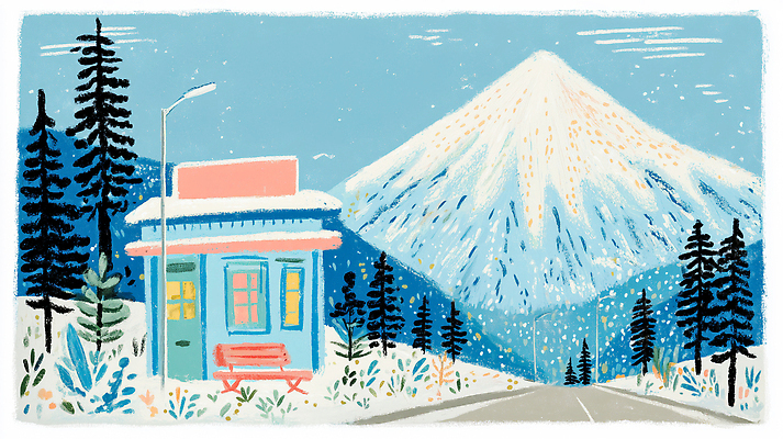 JPG 나무 도로 예술 컬러 여행 겨울 벤치 일러스트 자연 하늘 산 거리 주택 풍경 빨간색 파란색 마을 그림 국내일러스트 AI일러스트 AI콘텐츠 식물 계절 길 의자 교통시설 건물 생태계 파일형식